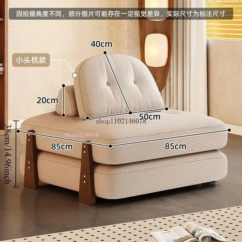 Nordic Home Lazy Sofa Small Apartment Fabric Sofas Living Room Tofu Block Module Combination Sofa Bed Dual-purpose Cream Tatami