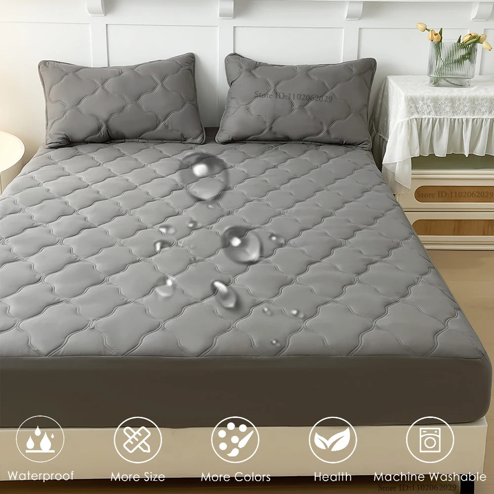 Waterproof Throw Mattress Cover Bed Fitted Sheet Mattress Bedspread Protector Pads Single/Double/King/Queen Full Size Gray/White