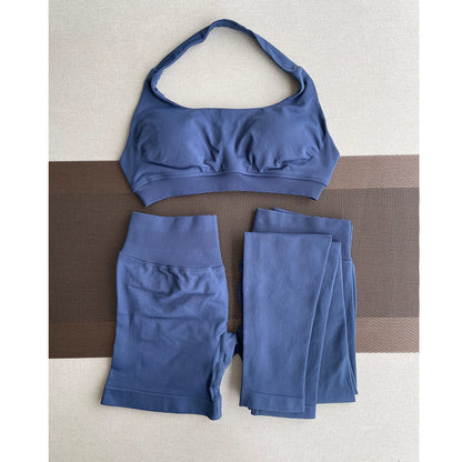 2 Pieces Yoga Gym Set Women Seamless Strappy Yoga Bra High Waist Workout Scrunch Shorts Sports Set Fitness Clothes Sportswear