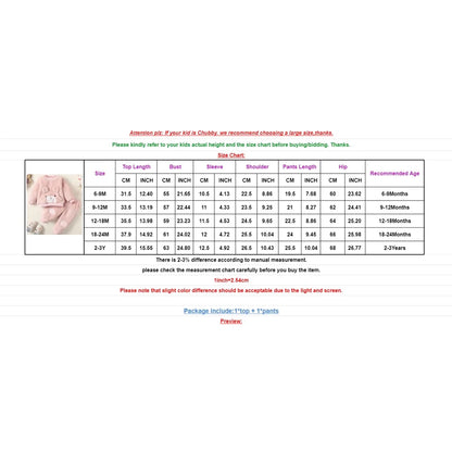 0-3Years Baby Girl Clothes Set Cute Bear O-neck Long Sleeve Top+Thick Pants Autumn&Winter Warm Clothing Outfit for Toddler Girl