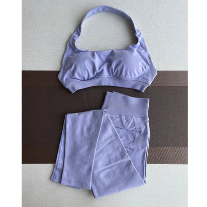 2 Pieces Yoga Gym Set Women Seamless Strappy Yoga Bra High Waist Workout Scrunch Shorts Sports Set Fitness Clothes Sportswear