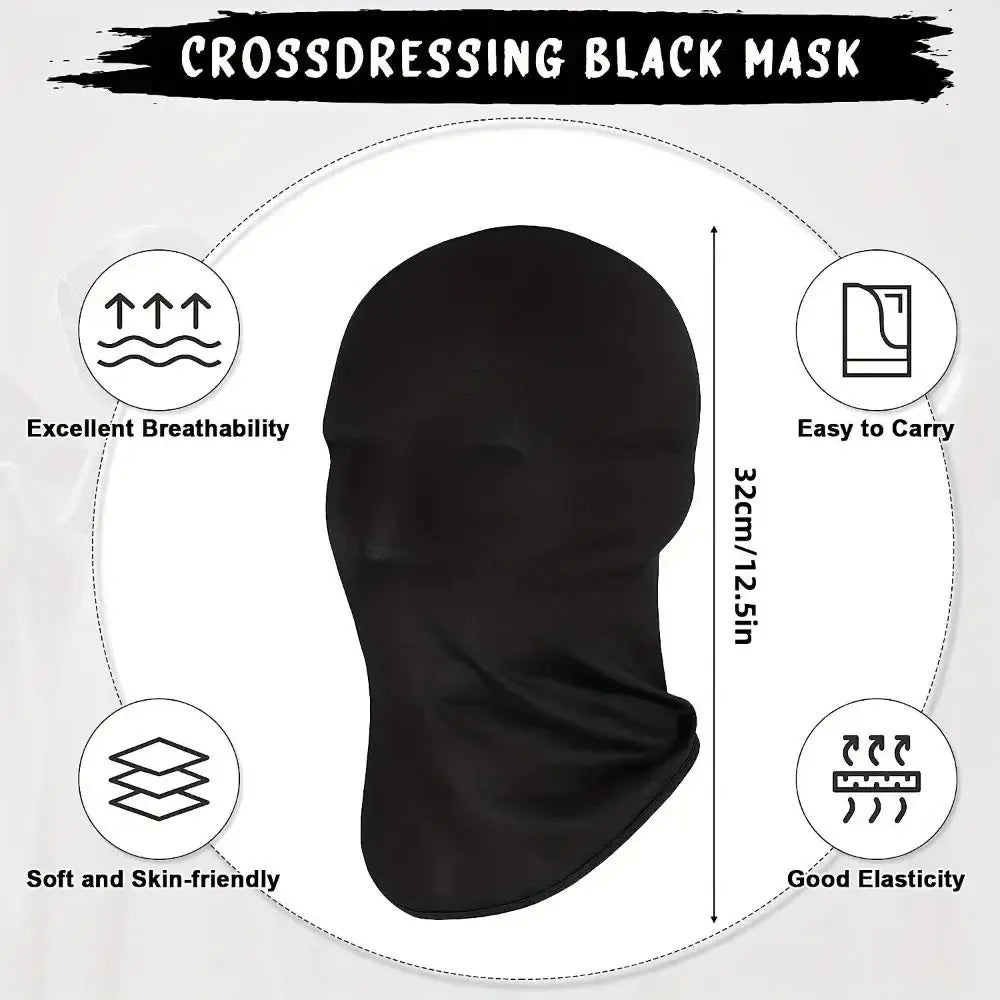 2pcs New Black Cosplay Full Mask Thin Adult Kids Hood Cosplay Prop Halloween Costumes Breathable Cosplay Head Cover