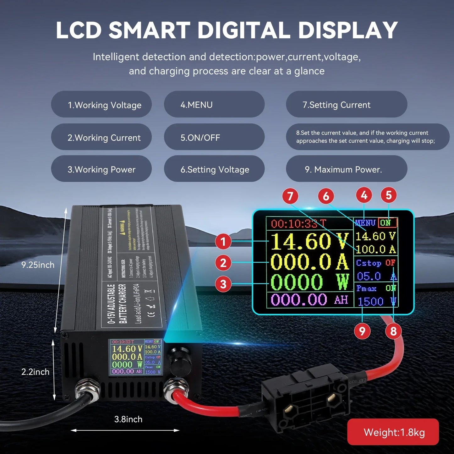 0-100V25A Lifepo4 Charger 24V48V64V72V Fast Charger Lithium Battery Charger 14.6V 100A 60A Battery Adapter Adjustable voltage