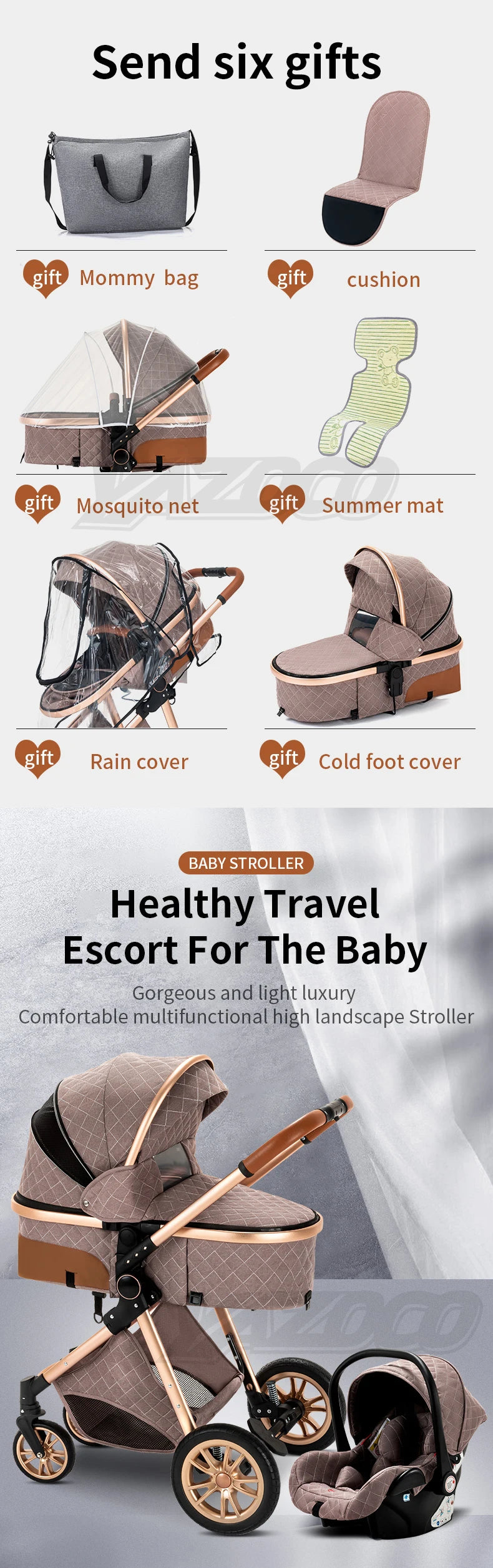 Newest Baby Stroller 3 in1 Multifunctional Stroller Easy Folding Travel Portable Baby Carriage Safety Seat EU Standard