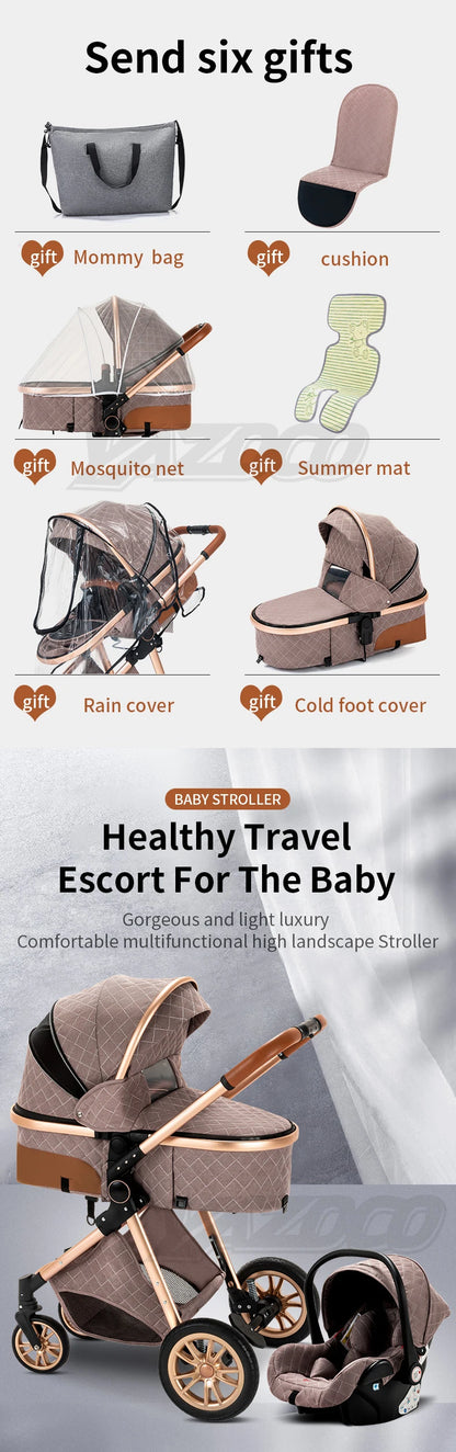 Newest Baby Stroller 3 in1 Multifunctional Stroller Easy Folding Travel Portable Baby Carriage Safety Seat EU Standard