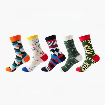 1 Pair Men Mathematical Letter Pattern Round Neck Socks Casual Fashionable Creative Breathable Comfortable Mid Length Socks