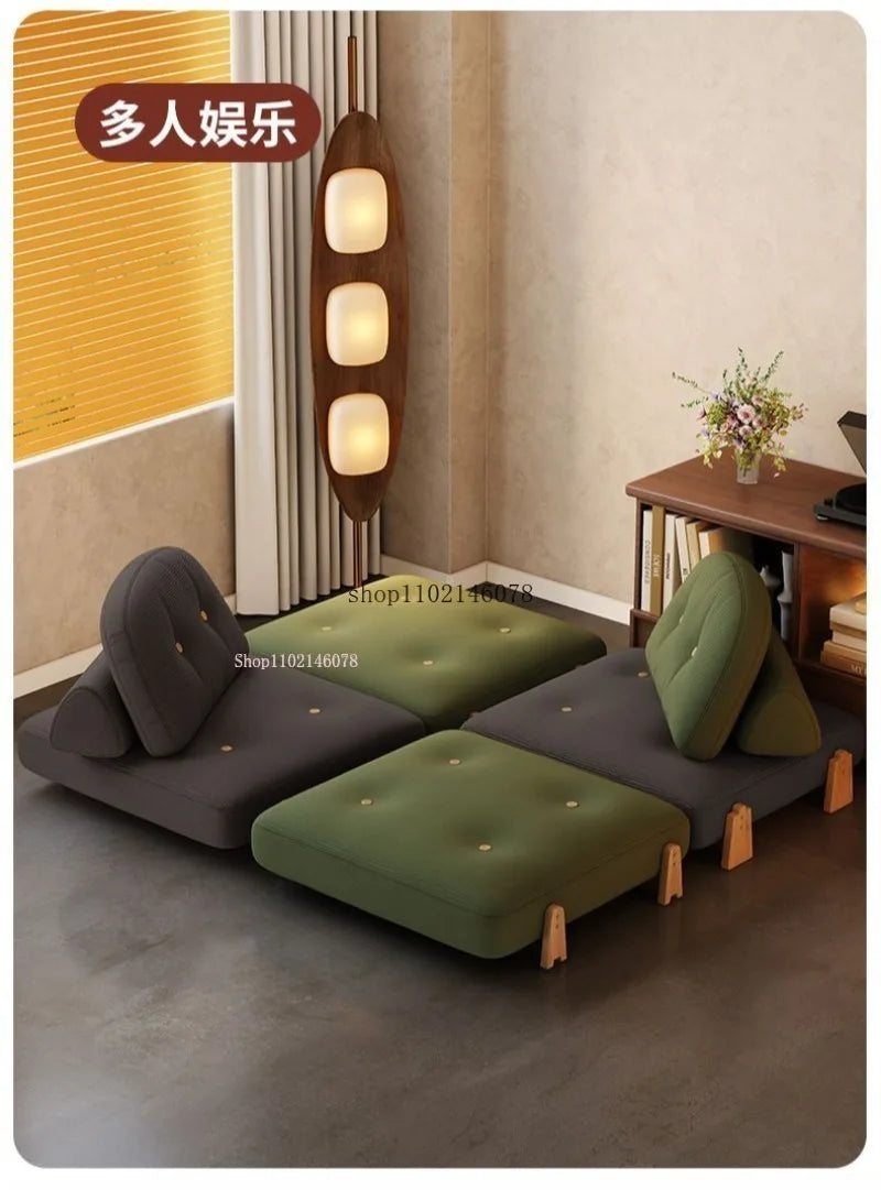 Nordic Home Lazy Sofa Small Apartment Fabric Sofas Living Room Tofu Block Module Combination Sofa Bed Dual-purpose Cream Tatami