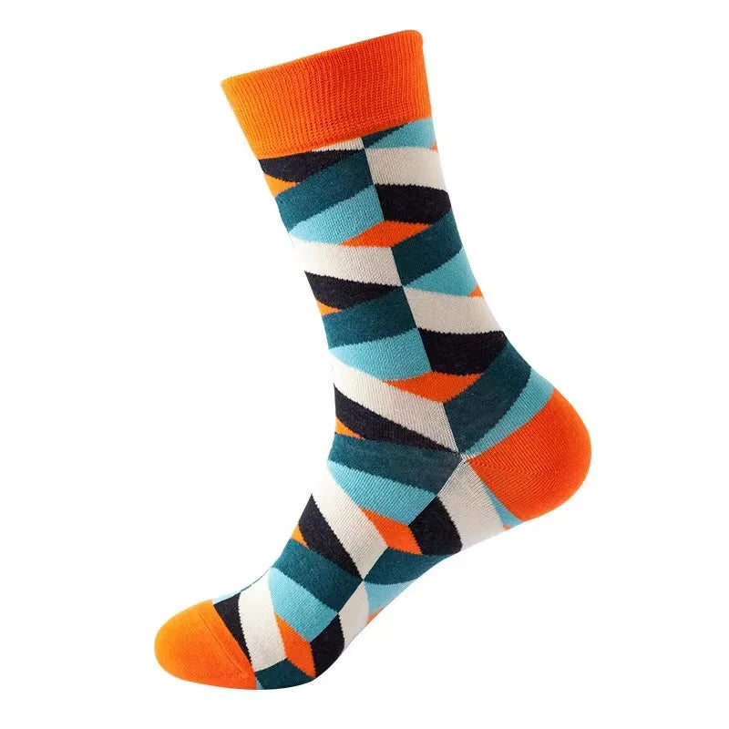 1 Pair Men Mathematical Letter Pattern Round Neck Socks Casual Fashionable Creative Breathable Comfortable Mid Length Socks