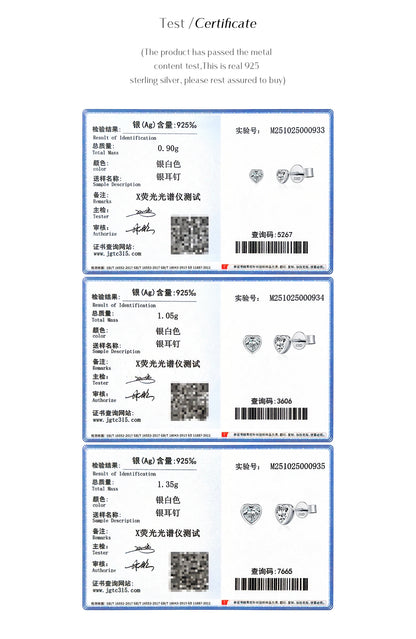 Boucles d'oreilles MODIAN en argent sterling 925, ornées de moissanites en forme de cœur et disponibles en 3 tailles. Bijoux fins et tendance pour femmes.