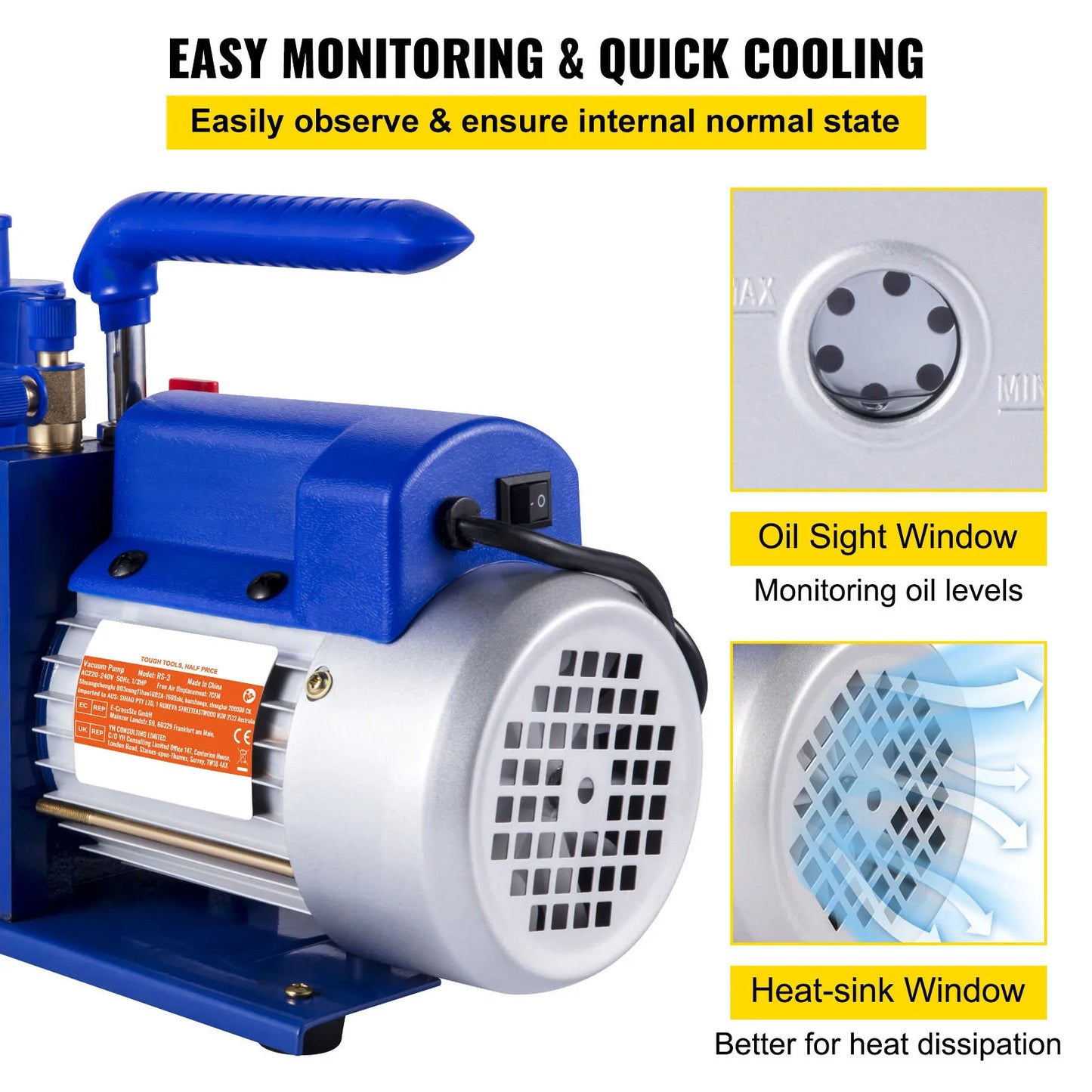 SucceBuy Vacuum Pump 7 CFM 1/3 HP Single Stage for R12 R22 R134a R410a Systems 5PA Vacuum Refrigerant  for Automobile Reparation