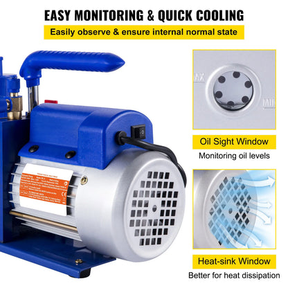 SucceBuy Vacuum Pump 7 CFM 1/3 HP Single Stage for R12 R22 R134a R410a Systems 5PA Vacuum Refrigerant  for Automobile Reparation