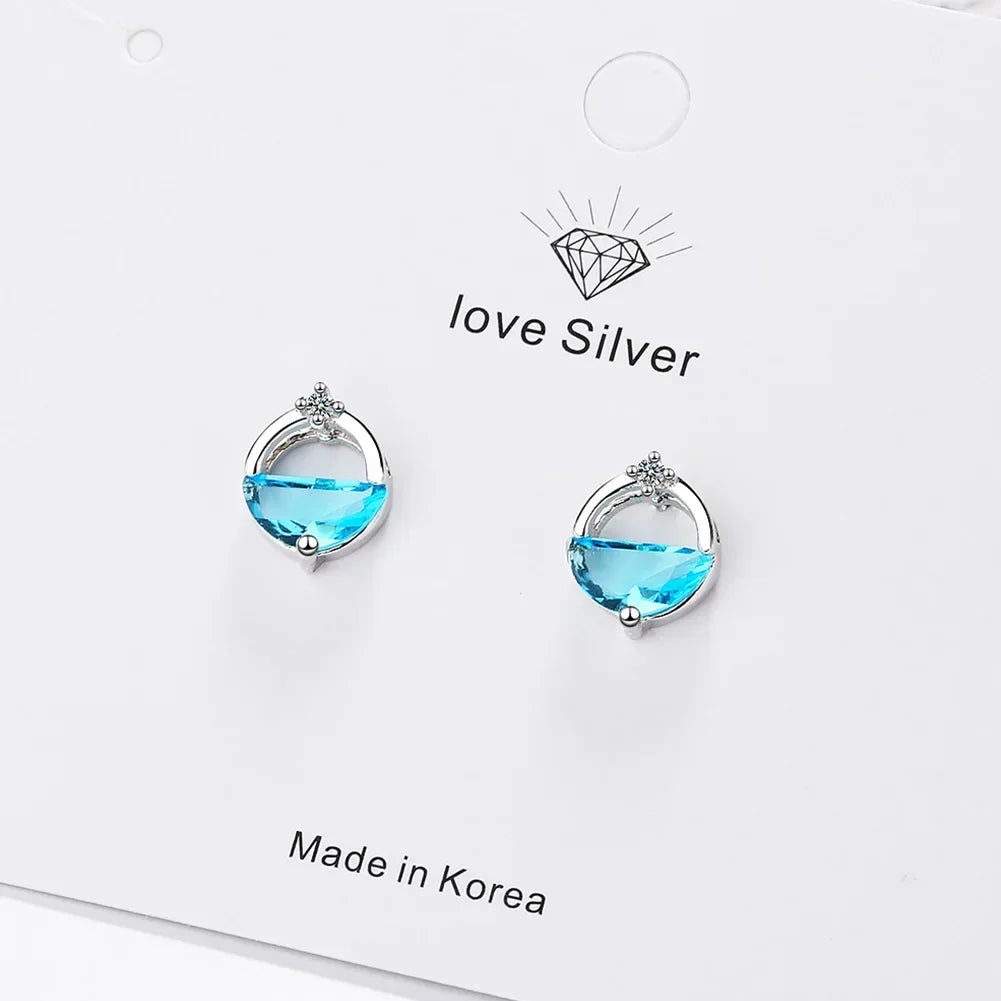 925 Sterling Silver Blue Crystal Elegant Jewelry Sets For Women Wedding Earrings Necklaces Accessories