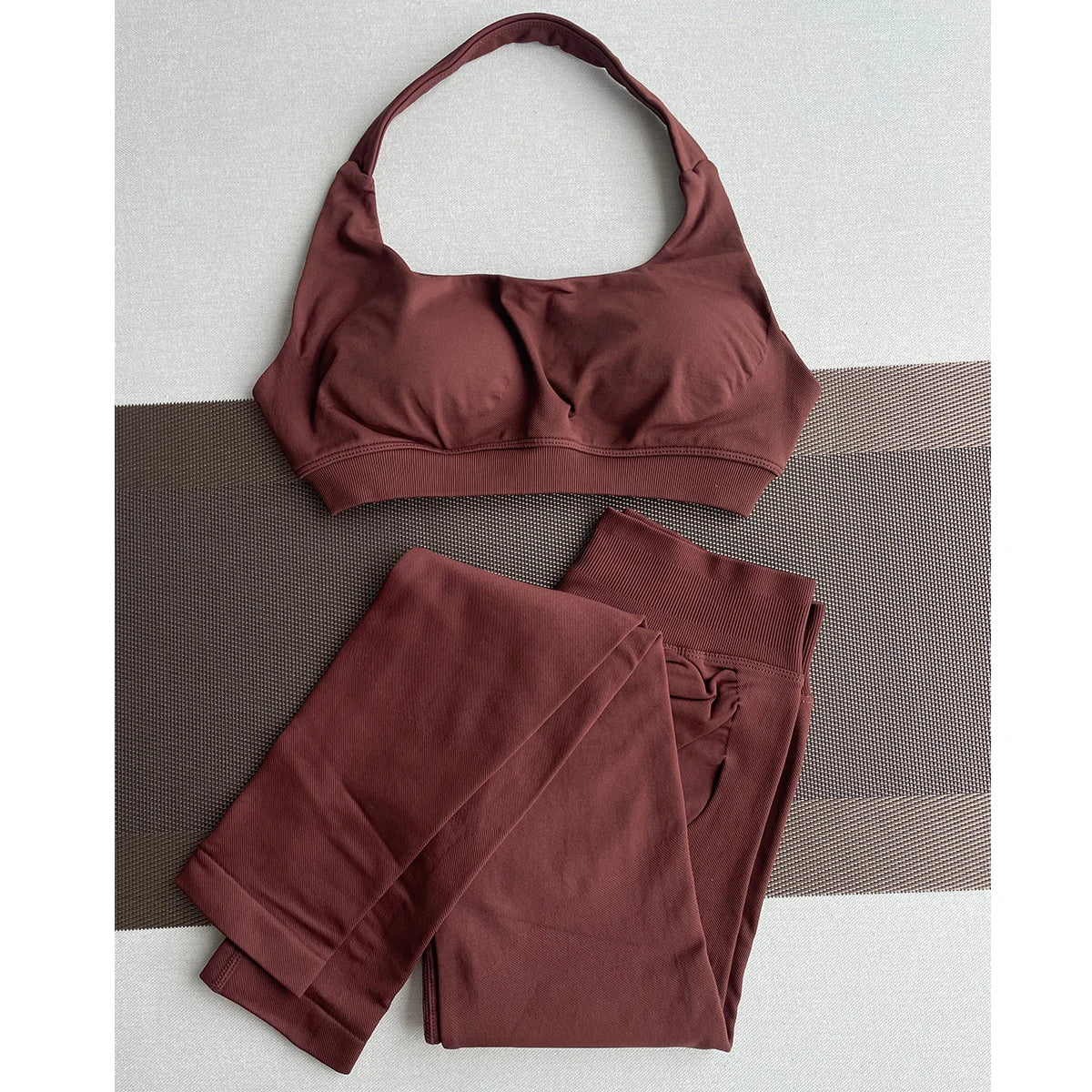 2 Pieces Yoga Gym Set Women Seamless Strappy Yoga Bra High Waist Workout Scrunch Shorts Sports Set Fitness Clothes Sportswear