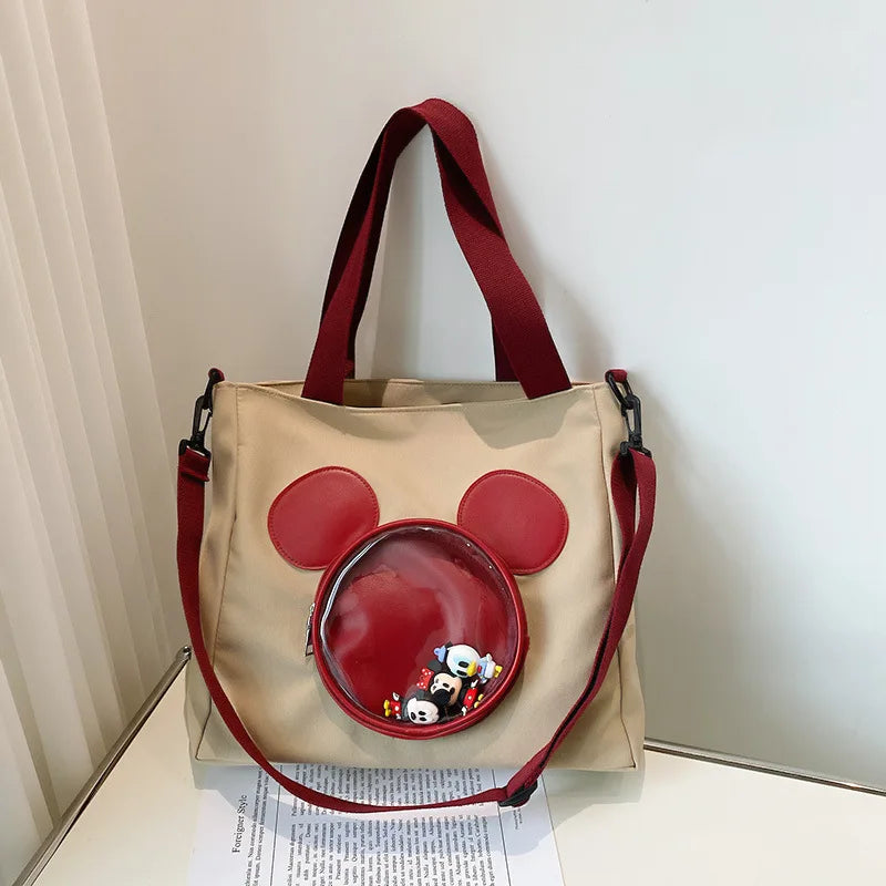 Cute Cartoon Mickey Portable Tote Fashion Canvas Outside To Carry Shopping Bags Tide Shoulder Diagonal Bag