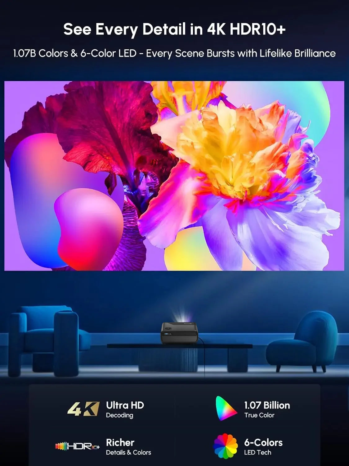 projector Portable 4K UHD HDR10 Home cinema Movie Google TV certified Gaming Outdoor MEMC Dust proof