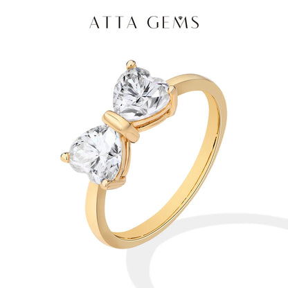 Bagues en argent sterling 925 avec nœud papillon et moissanite, lot de 2, 0,8 ct, taille cœur, couleur D, pureté VVS1. Bijou de luxe idéal pour une soirée.