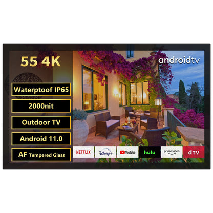 Soulaca Outdoor TV, 55" 4K Smart Outdoor TV, 2000 Nit High Brightness, IP65 Waterproof, Sunlight Readable Display