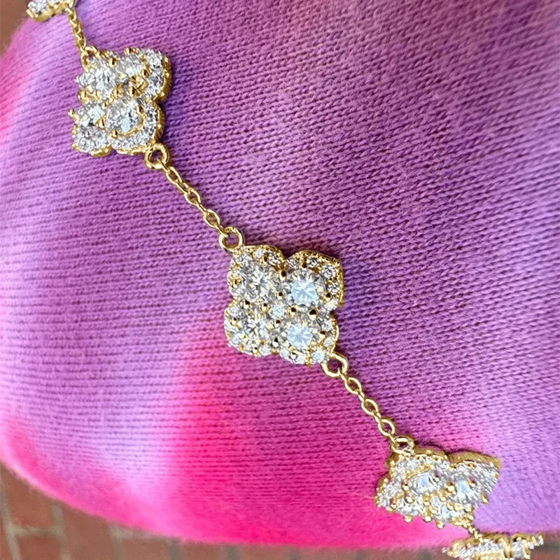 Rrjzz Four-Leaf Clover Moissanite Women Bracelet D Color VVS1 Lab Created Imitation Diamond Round Cut Jewelry GRA Certificated