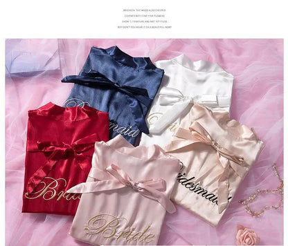 Bride Bridesmaid Wedding Robe Embroidery Kimono Bathrobe Gown Nightgown Casual Satin Short Women Sexy Nightwear Sleepwear