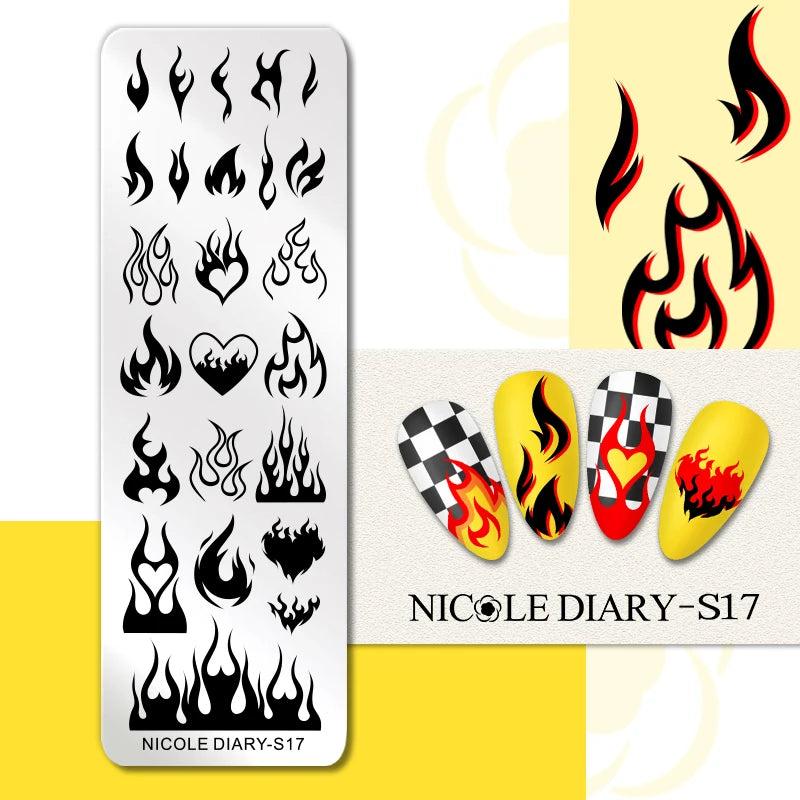 NICOLE DIARY Rose Flower Nail Stamping Plates Image Template Valentine's day Love Heart Printing Stencil Nail Art Manicure Tools