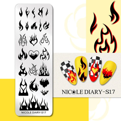 NICOLE DIARY Rose Flower Nail Stamping Plates Image Template Valentine's day Love Heart Printing Stencil Nail Art Manicure Tools