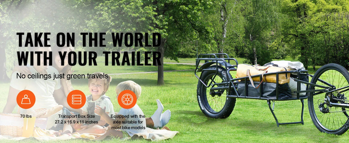 SucceBuy Bike Cargo Trailer 70 lbs Capacity Heavy-Duty Bicycle Wagon Cart Compact Storage & Quick Release Structure 20" Wheels