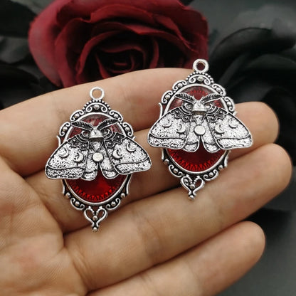 Lot de 4 breloques chauve-souris vampire gothiques plaquées argent, encadrées, avec camée, pendentif sorcière Halloween, idéales pour la création de bijoux DIY.