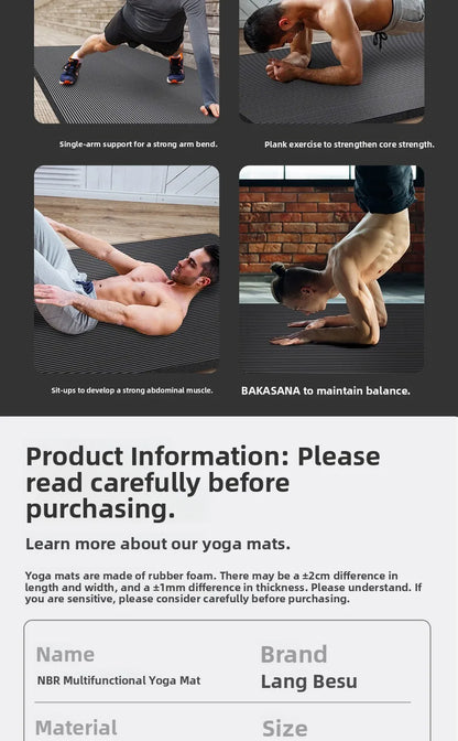 Tapis de yoga pour homme, 20 mm d'épaisseur, allongé et élargi, antidérapant, idéal pour l'exercice, couleur unie, en NBR.