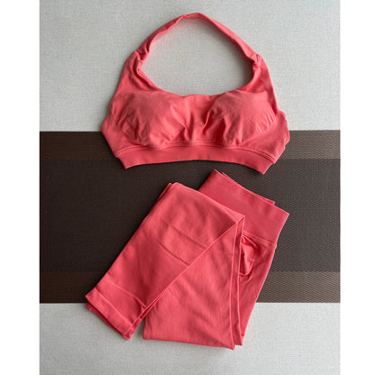 2 Pieces Yoga Gym Set Women Seamless Strappy Yoga Bra High Waist Workout Scrunch Shorts Sports Set Fitness Clothes Sportswear