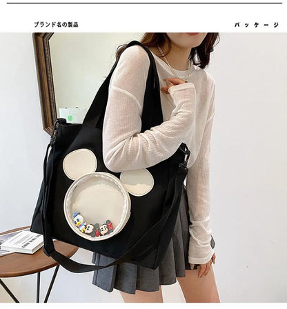 Cute Cartoon Mickey Portable Tote Fashion Canvas Outside To Carry Shopping Bags Tide Shoulder Diagonal Bag
