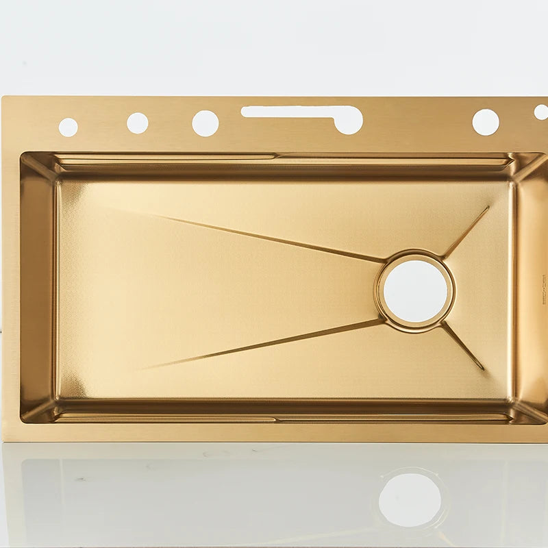 Évier double cascade doré en acier inoxydable, évier de cuisine avec grand bac à évier unique en relief, bassin de lavage pour la cuisine