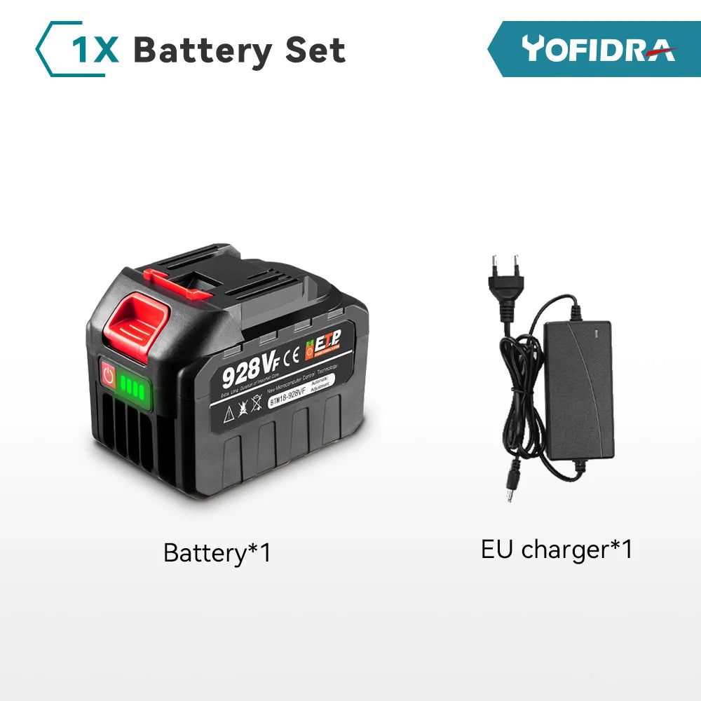 YOFIDRA 928VF 22500mAh Rechargeable Lithium Ion Battery 388VF 15000mAh 128VF Li-ion Battery For Electric Work Power Tool