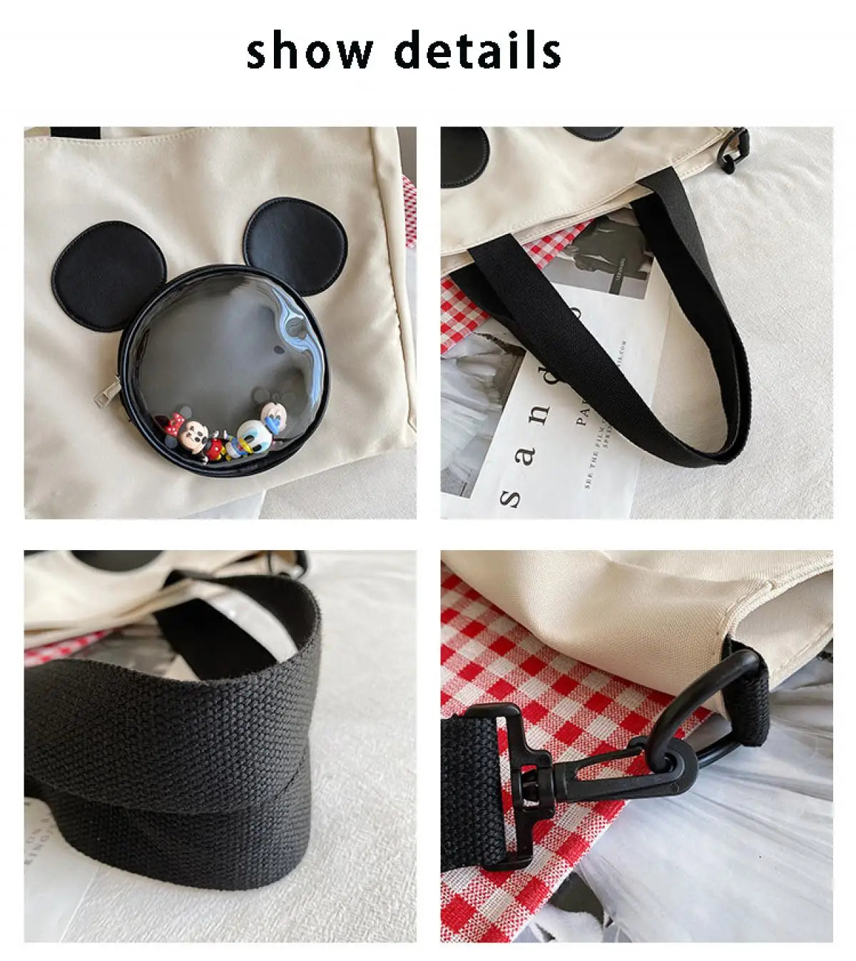 Cute Cartoon Mickey Portable Tote Fashion Canvas Outside To Carry Shopping Bags Tide Shoulder Diagonal Bag