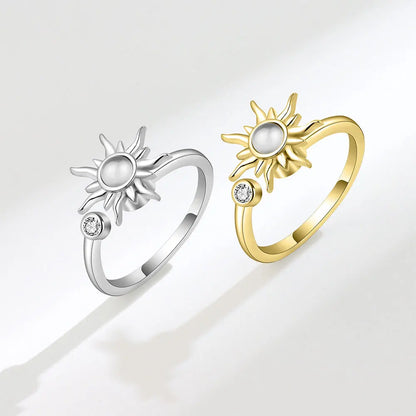 sweet flower plant rotating anxiety fidget rings for girl Gold Color Adjustable Wedding Aesthetic anti stress Ring