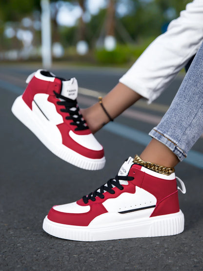 HKDQ Blue High Top Sneakers Unisex Non Slip Platform Men's Skate Shoes Spring Autumn Casual Leather Skateboard Shoes For Women