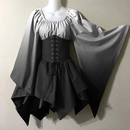 Robe de Cosplay Rétro à Imprimé Dégradé pour Femme, Tenue de Spectacle d'Halloween, Renaissance du Moyen Âge