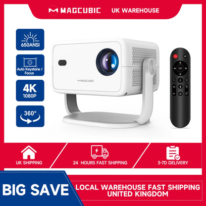 Projecteur Magcubic Native 1080P 650ANSI 4K Android 11 L018 360° avec correction trapézoïdale automatique, souris aérienne, Wi-Fi 6, Bluetooth 5.2, portable pour l'extérieur