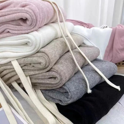 Autumn Winter Plush Pants Women  Soft Straight Tube Flared Pants High Elasticity Waist Casual Fashion Knited Woolen Pants