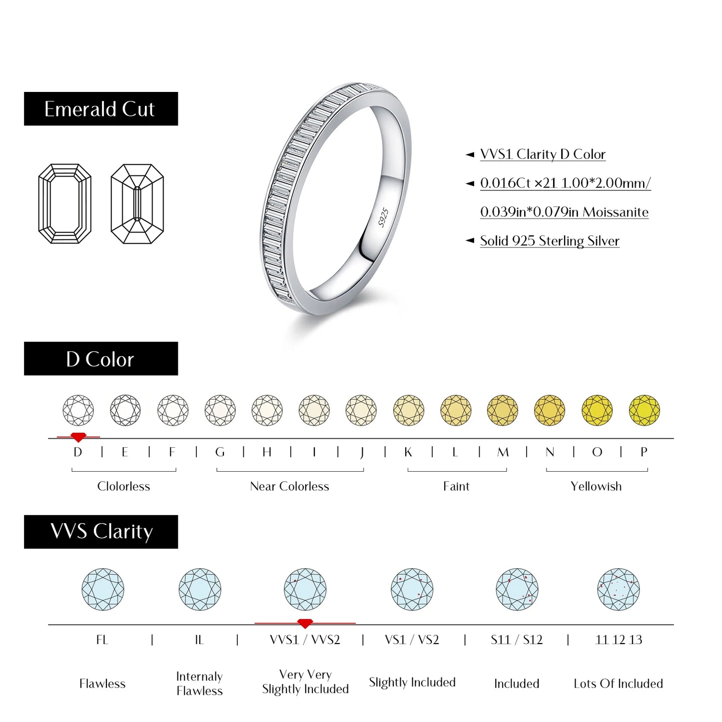 MODIAN Dazzling D Color Rectangle Moissanite Stackable Rings 925 Sterling Silver Eternity Band Rings For Women Fine Jewelry