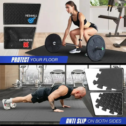 Tapis de gym emboîtable en 8 pièces, 2,5 cm d'épaisseur, antidérapant, absorbant les chocs, lavable, idéal pour le yoga, les salles de sport, les salons, les garages, etc.