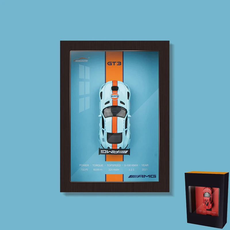 1:32 3D Photo Frame Wall Hanging Paintings Alloy Metal Diecast Model Car Home Trend Toy Decorations Display Valentine's Day Gift