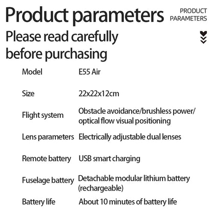 E55 Drone Mini Dual Camera 8K Aerial HD Profesional Remote Control Aircraft GPS Positioning Avoidance Brushless Motor Drone