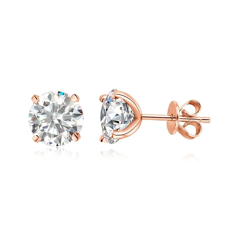 Boucles d'oreilles puces en moissanite TY 0,1-2 carats pour femme, en or rose, style classique et scintillant, serties de diamants de laboratoire, et montées sur argent pur 925.