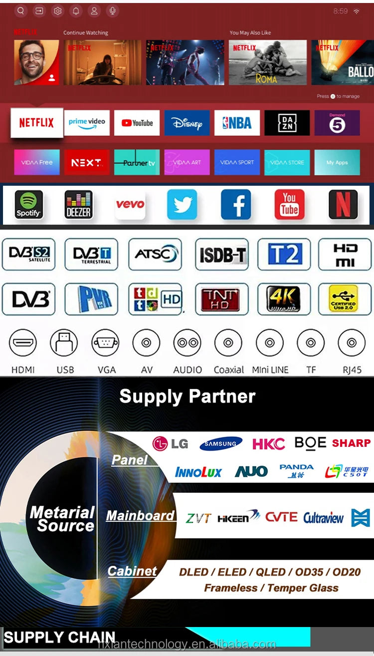 Factory Cheap 65 75 85 Inch Waterproof Television 4K Android UHD Smart Tv 2k Home Television