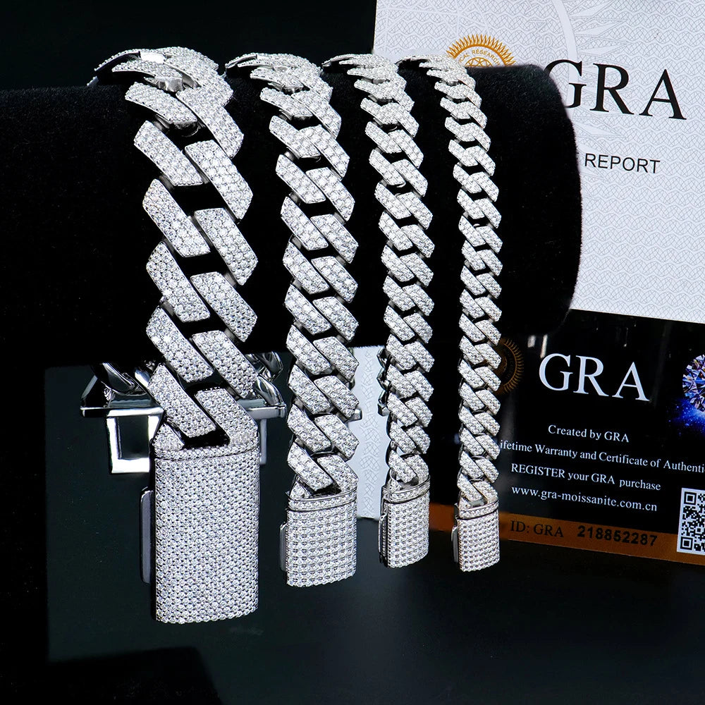 Bracelet cubain KNOBSPIN GRA certifié D VVS1 en moissanite, 8 mm/10 mm/12 mm/14 mm, en argent sterling s925, pour femme et homme.