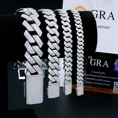 Bracelet cubain KNOBSPIN GRA certifié D VVS1 en moissanite, 8 mm/10 mm/12 mm/14 mm, en argent sterling s925, pour femme et homme.