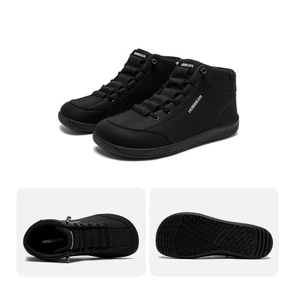 HOBIBEAR Mid-Top Barefoot Shoes Unisex Wide Toe Minimalist Ankle Boots Artificial Leather Outdoor Non-Slip Sneaker