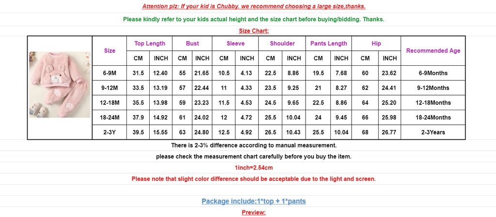 0-3Years Baby Girl Clothes Set Cute Bear O-neck Long Sleeve Top+Thick Pants Autumn&Winter Warm Clothing Outfit for Toddler Girl