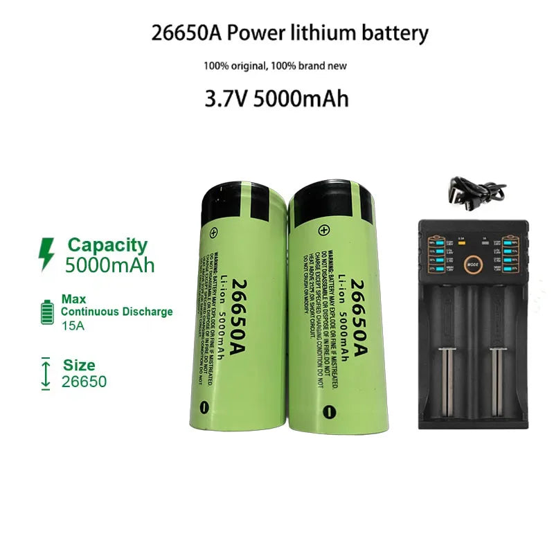 *-high-quality 26650 battery 5000mAh 3.7V 50A lithium-ion rechargeable battery, suitable for LED flashlights+chargers and DIY*.;