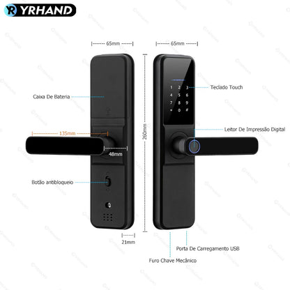 YRHAND Do Brasil Tuya wifi App Unlock fechadura digital Waterpoof eletronica Fingerprint  IC card Smart Door Lock for Home